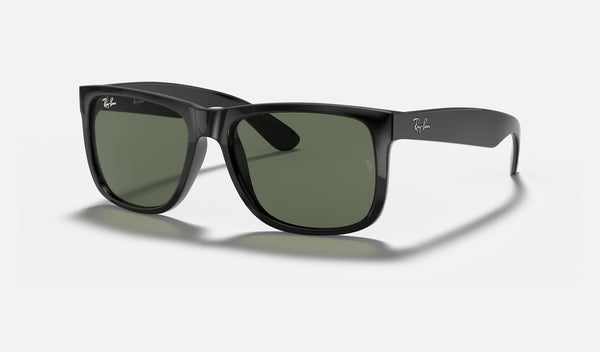 Ray-Ban Justin RB4165 — Black / Dark Green — quarter view