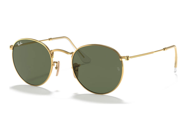 Ray-Ban Round Metal RB3447N — Arista Gold / G-15 Green — quarter view