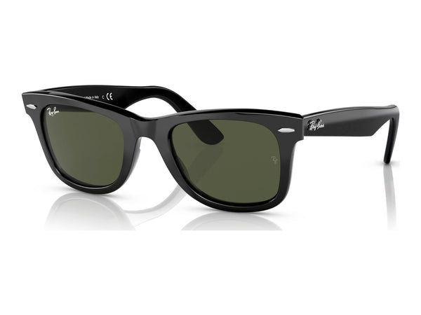 Ray-Ban Wayfarer RB2140 — Black / Green — quarter view