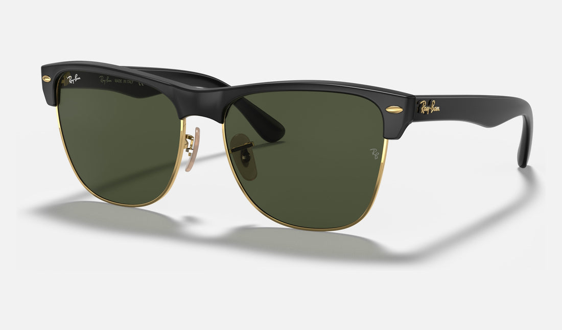 Ray-Ban Clubmaster Oversized RB4175 — Black on Gold / G-15 Green — quarter view