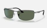 Ray-Ban RB3498 — Gunmetal / G-15 Green — quarter view
