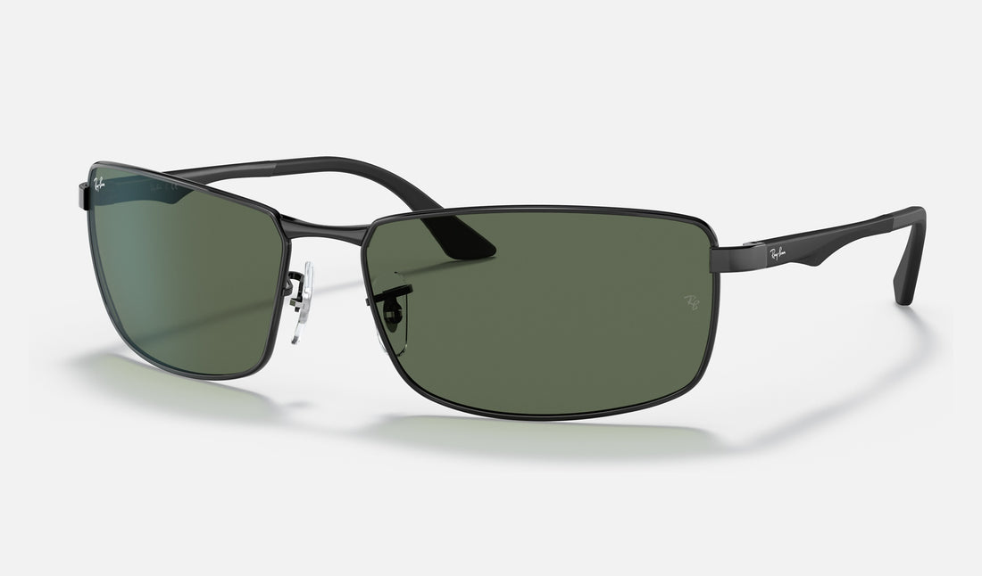 Ray-Ban RB3498 — Black / Green — quarter view