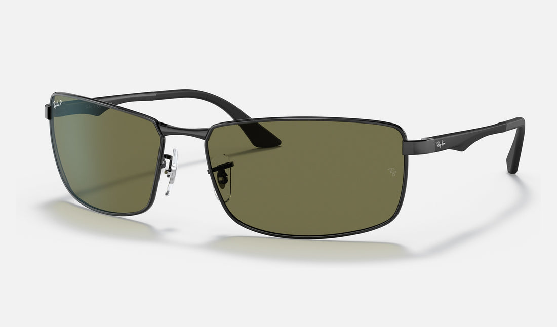 Ray-Ban RB3498 — Black / G-15 Green Polarized — quarter view