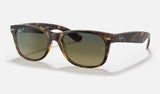 Ray-Ban New Wayfarer RB2132 — Havana / Green Gradient Blue Polarized — quarter view