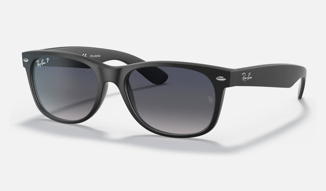 Ray-Ban New Wayfarer RB2132 — Black / Blue Gradient Polarized — quarter view