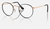 Ray-Ban Round Metal RX3447V — Black on Rose Gold — quarter view