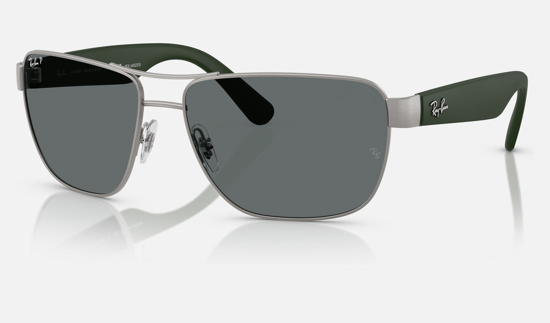 Ray-Ban RB3745L — Brushed Gunmetal / Dark Grey Polarized — quarter view