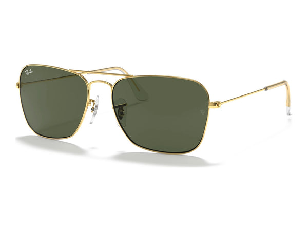 Ray-Ban Caravan RB3136 — Arista Gold / G-15 Green — quarter view