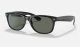 Ray-Ban New Wayfarer RB2132 — Black / G-15 Green — quarter view