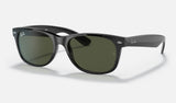 Ray-Ban New Wayfarer RB2132 — Black / G-15 Green — quarter view