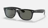 Ray-Ban New Wayfarer RB2132 — Black / Green Polarized — quarter view