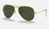 Ray-Ban Aviator RB3025 — Gold / Green Classic G-15 — quarter view