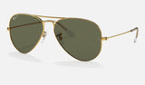Ray-Ban Aviator RB3025 — Arista Gold / G-15 Green Polarized — quarter view