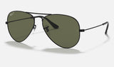 Ray-Ban Aviator RB3025 — Black / G-15 Green Polarized — quarter view