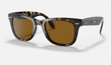 Ray-Ban Folding Wayfarer RB4105 — Light Havana / B-15 Brown — quarter view