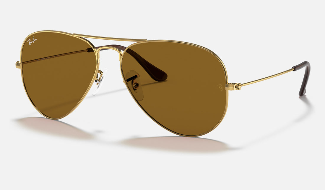 Ray-Ban Aviator RB3025 — Arista Gold / B-15 Brown — quarter view