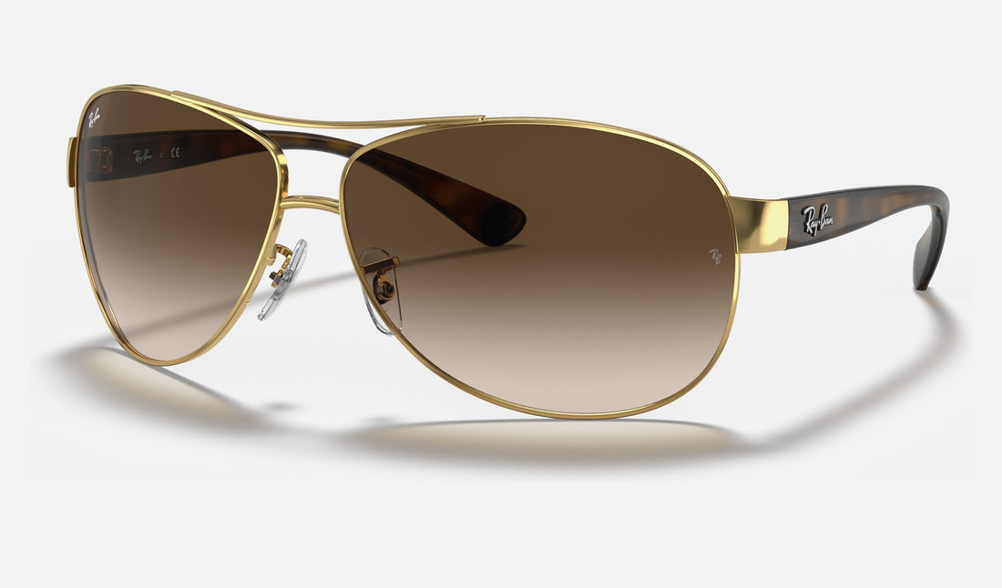 Ray-Ban RB3386 RB3386 — Arista Gold / Brown Gradient — quarter view