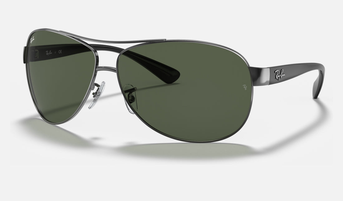 Ray-Ban RB3386 RB3386 — Gunmetal / Dark Green — quarter view