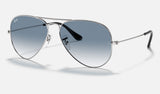 Ray-Ban Aviator RB3025 — Silver / Light Blue Gradient — quarter view