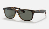 Ray-Ban New Wayfarer RB2132 — Tortoise / G-15 Green Polarized — quarter view