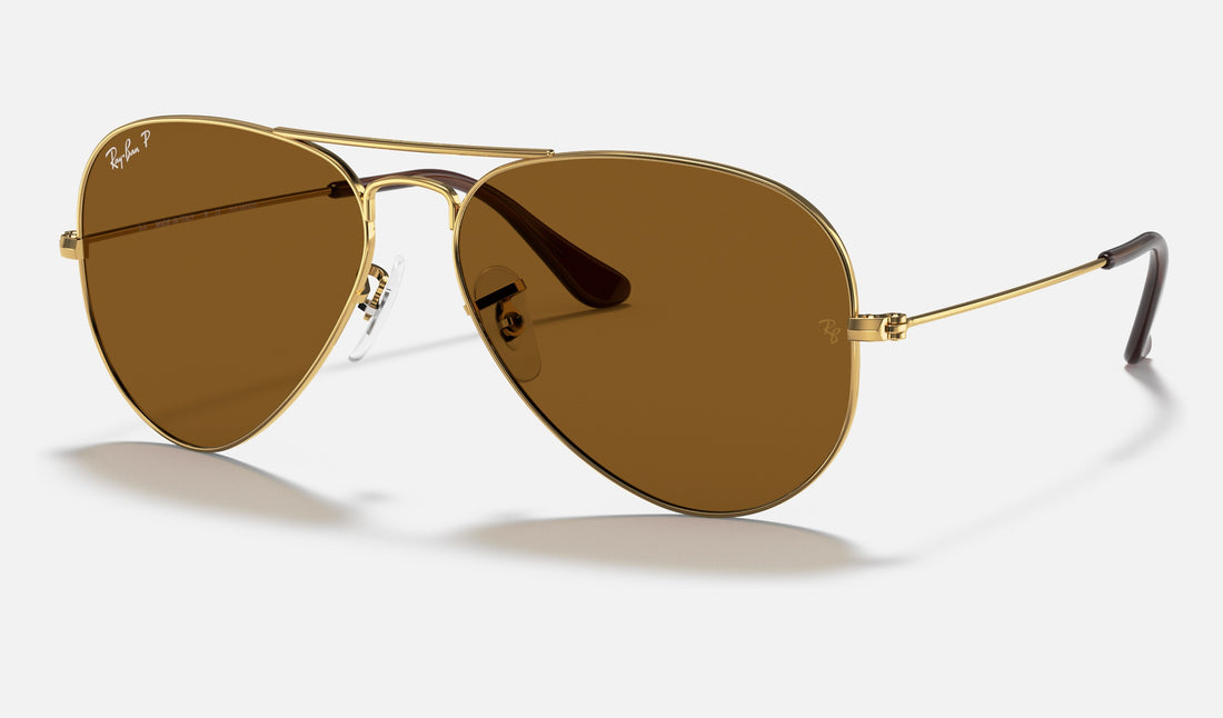 Ray-Ban Aviator RB3025 — Arista Gold / Brown Polarized — quarter view