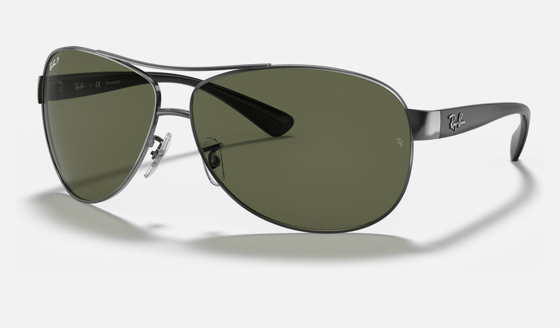 Ray-Ban RB3386 RB3386 — Gunmetal / G-15 Green Polarized — quarter view