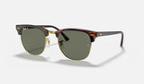 Ray-Ban Clubmaster RB3016 — Tortoise on Gold / G-15 Green Polarized — quarter view