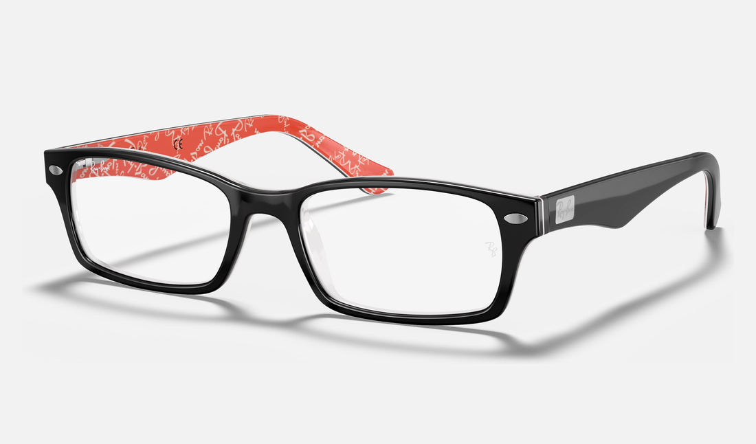 Ray-Ban RX5206 — Black on Red — quarter view