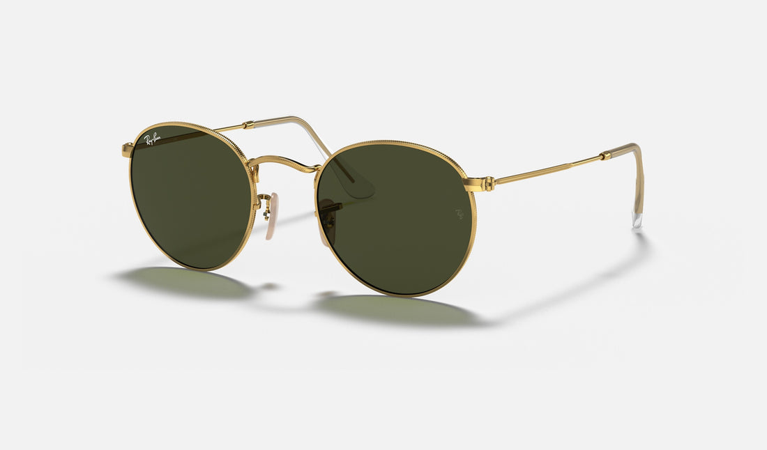 Ray-Ban Round Metal RB3447 — Arista Gold / G-15 Green — quarter view