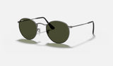 Ray-Ban Round Metal RB3447 — Gunmetal / G-15 Green — quarter view