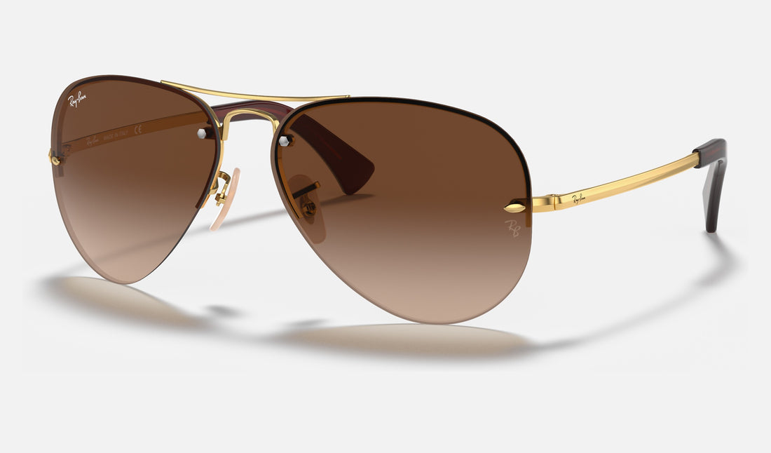 Ray-Ban RB3449 RB3449 — Arista Gold / Brown Gradient — quarter view