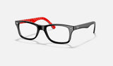 Ray-Ban RX5228 — Black on Red — quarter view