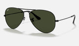Ray-Ban Aviator RB3025 — Black / G-15 Green — quarter view