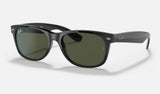 Ray-Ban New Wayfarer Low Bridge Fit RB2132F — Black / G-15 Green — quarter view