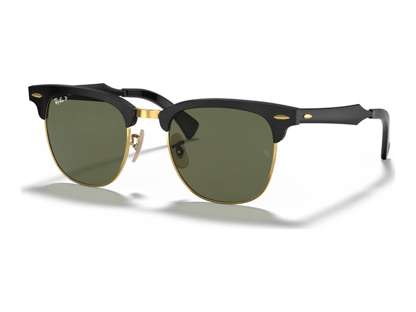 Ray-Ban Clubmaster Aluminum RB3507 — Black on Gold / G-15 Green Polarized — quarter view