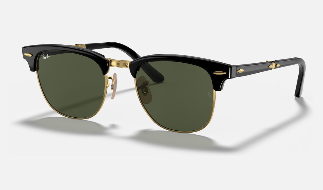 Ray-Ban Clubmaster Folding RB2176 — Black / G-15 Green — quarter view