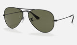 Ray-Ban Aviator RB3025 — Black / G-15 Green Polarized — quarter view