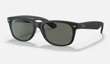 Ray-Ban New Wayfarer RB2132 — Rubber Black / Green Polarized — quarter view