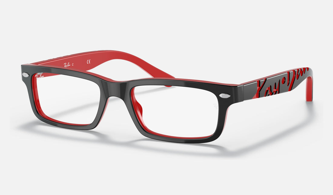 Ray-Ban Junior RY1535 — Black on Red — quarter view