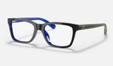 Ray-Ban Junior RY1536 — Dark Grey on Blue — quarter view