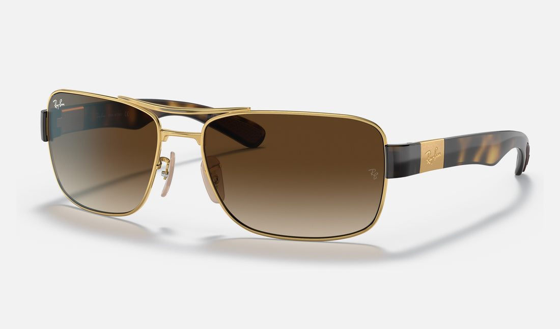 Ray-Ban RB3522 — Arista Gold / Brown Gradient — quarter view
