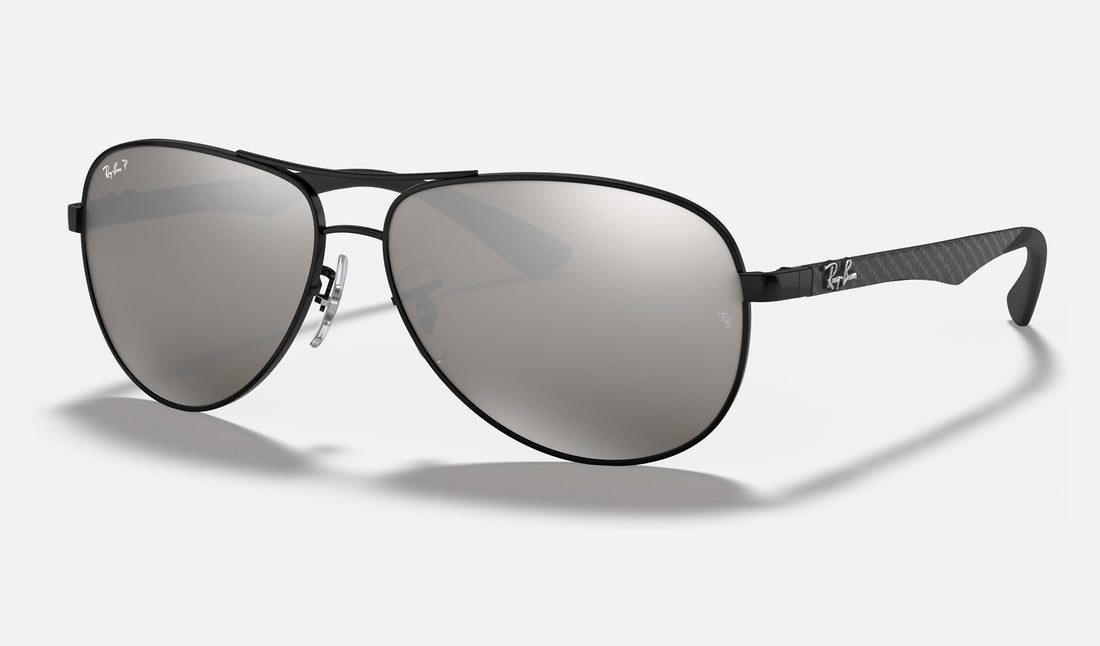 Ray-Ban Carbon Fibre RB8313 — Black / Grey Polarized — quarter view