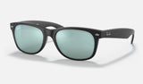 Ray-Ban New Wayfarer RB2132 — Rubber Black / Silver Flash — quarter view