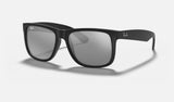 Ray-Ban Justin RB4165 — Rubber Black / Grey Mirror Silver — quarter view
