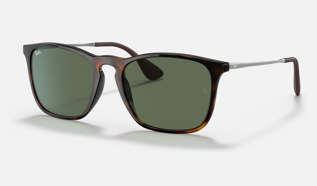 Ray-Ban Chris RB4187 — Light Havana / Dark Green — quarter view