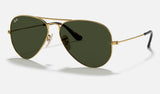 Ray-Ban Aviator RB3025 — Arista Gold / G-15 Green — quarter view