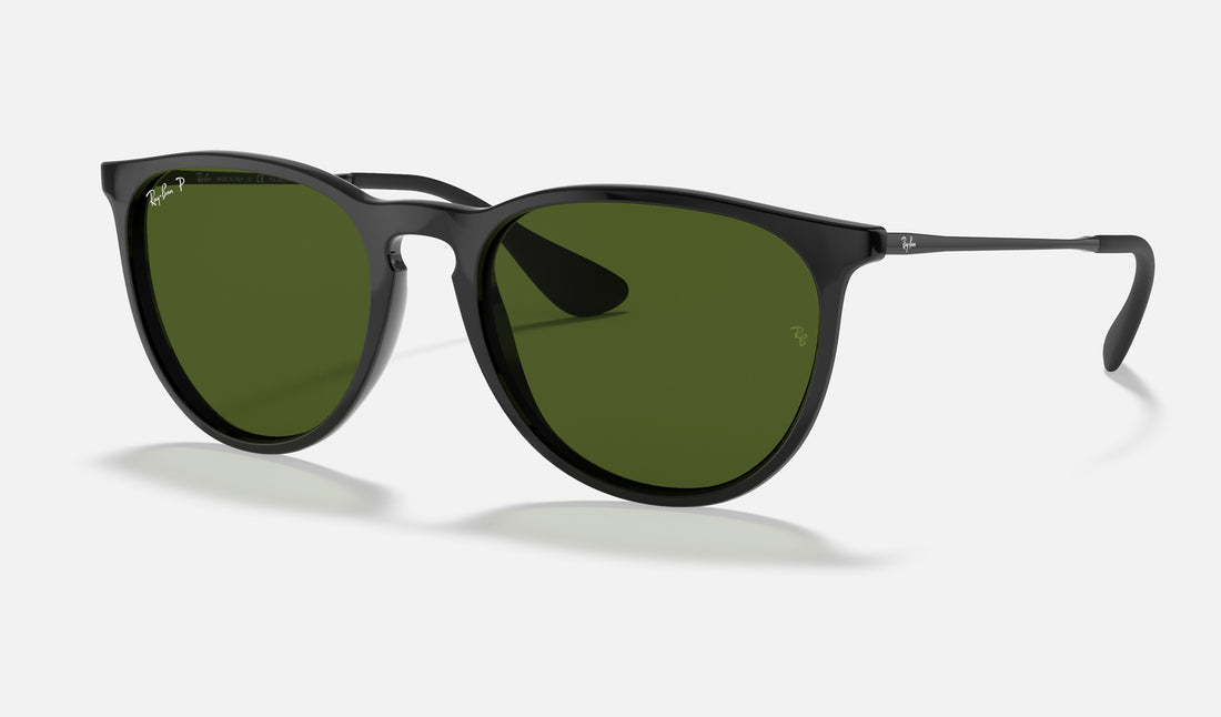 Ray-Ban Erika RB4171 — Black / G-15 Green Polarized — quarter view