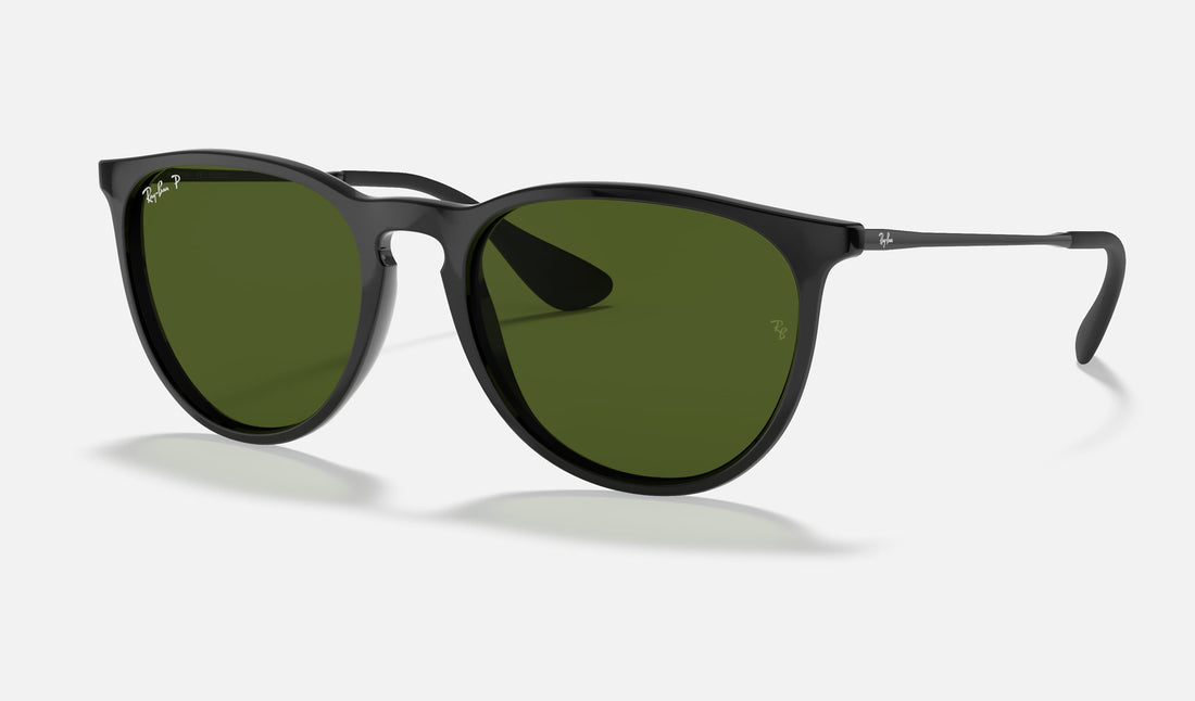 Ray-Ban Erika RB4171F — Black / G-15 Green Polarized — quarter view