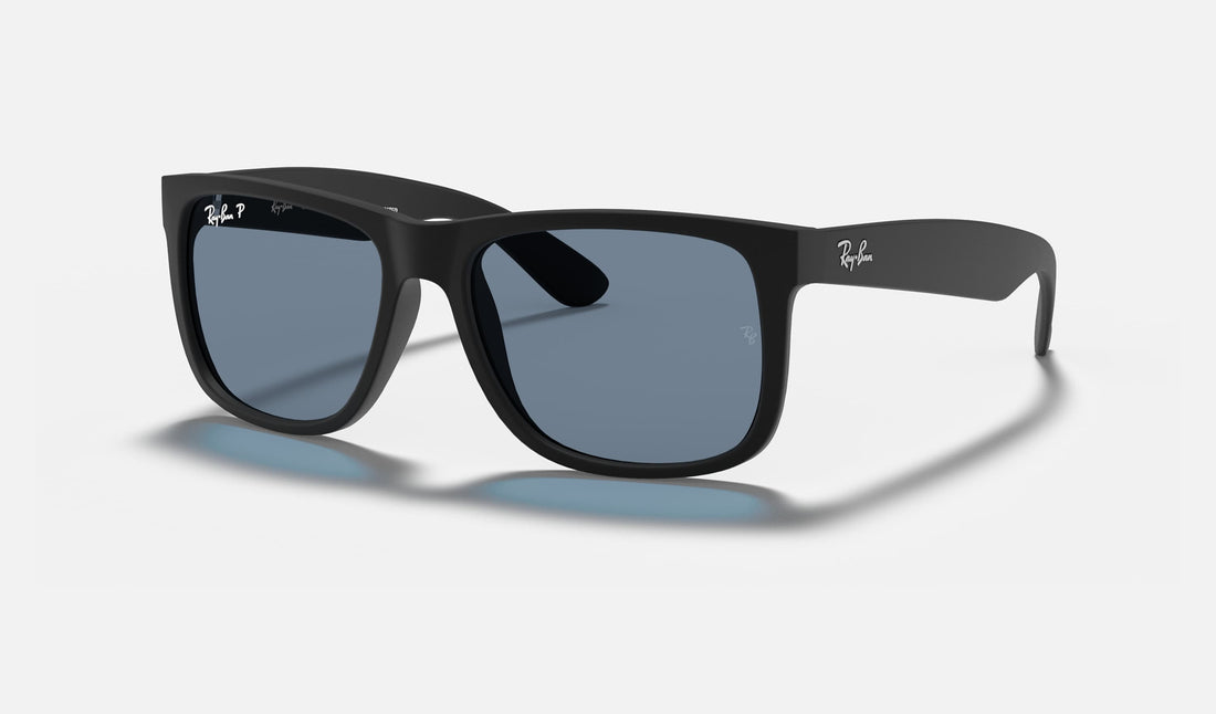 Ray-Ban Justin RB4165F — Rubber Black / Blue Polarized — quarter view