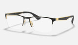 Ray-Ban RX6335 — Black on Gold — quarter view